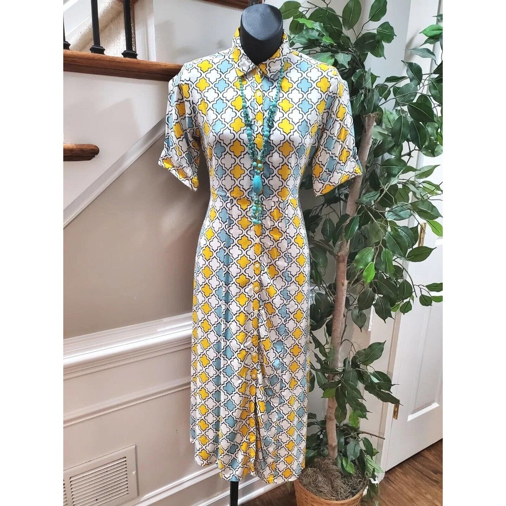 Ateesa Women's Multicolor Viscose Collared Half Sleeve Knee Length Dress Size XS